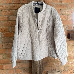 Talbots Women's Light Beige Quilted Bomber Jacket